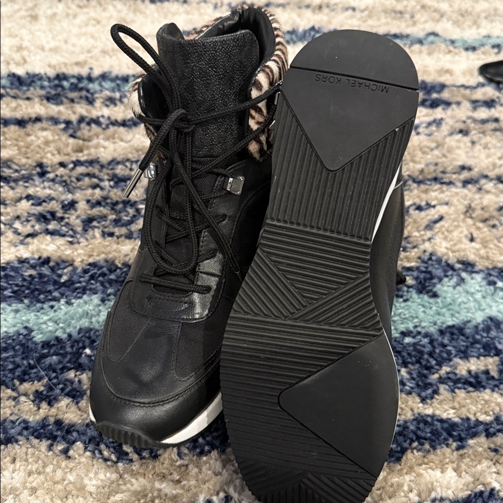 Michael Kors Black and Animal Print Ankle Sneaker/Boot - Picture 4 of 6